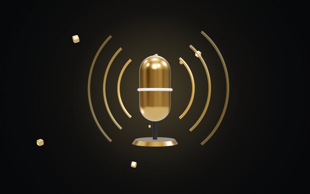 Gold 3D microphone on a dark background, representing a voice AI agent answering phone calls