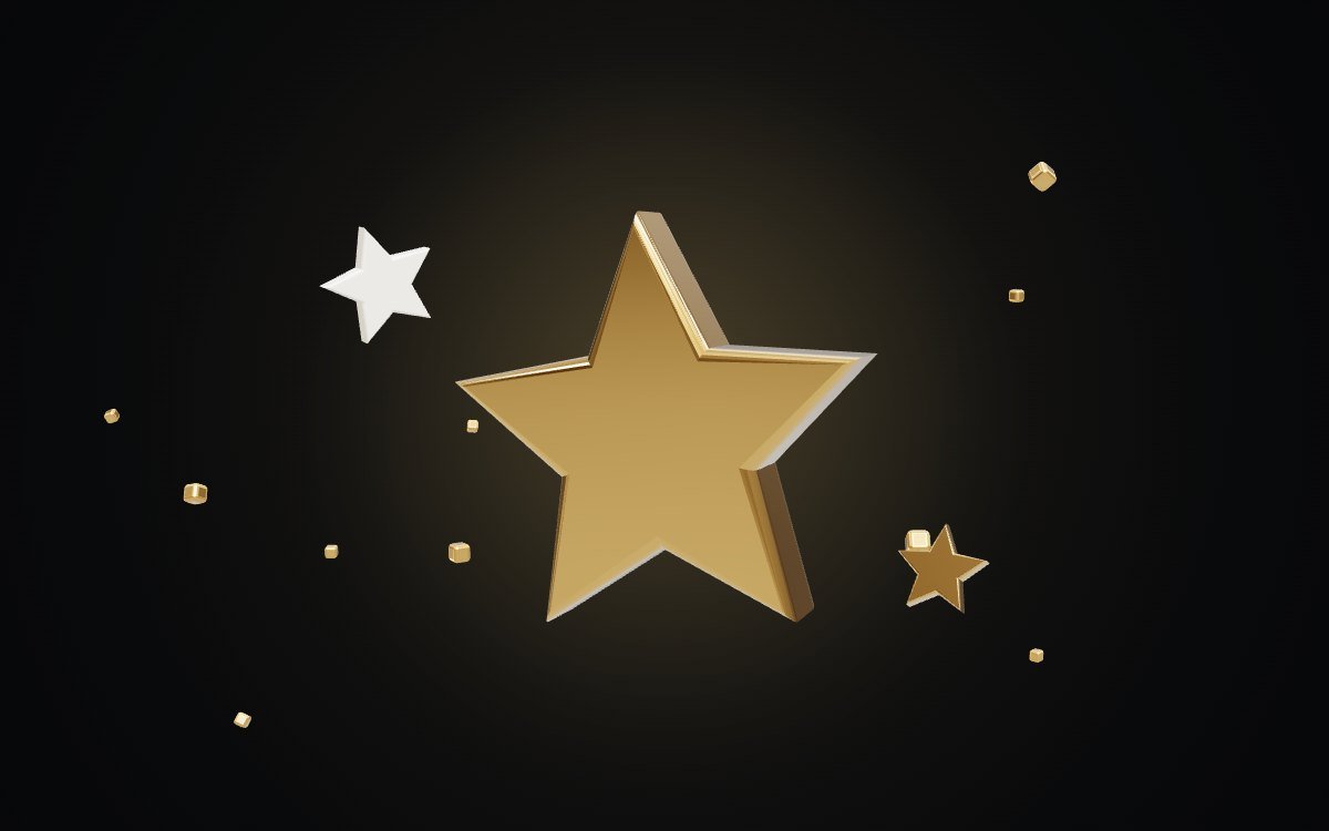 Gold 3D star on a dark background, representing online reviews and brand reputation